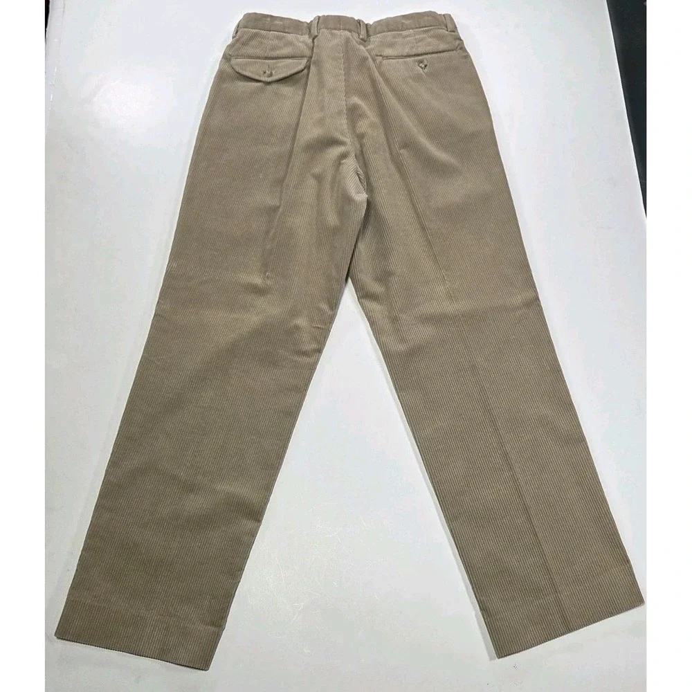 Eddie Bauer Dress Pants Mens 32x30 Beige Corduroy Trouser Straight Pleated Vtg